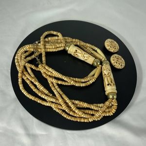 VTG carved bone necklace and earring set